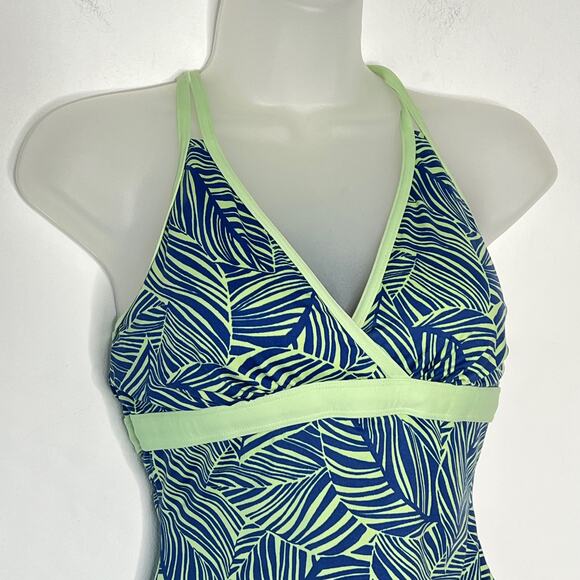 L.L.Bean Swimsuit Womens 6 Blue Green One Piece Leaf Print Built in Bra UPF 50+ - Picture 4 of 11
